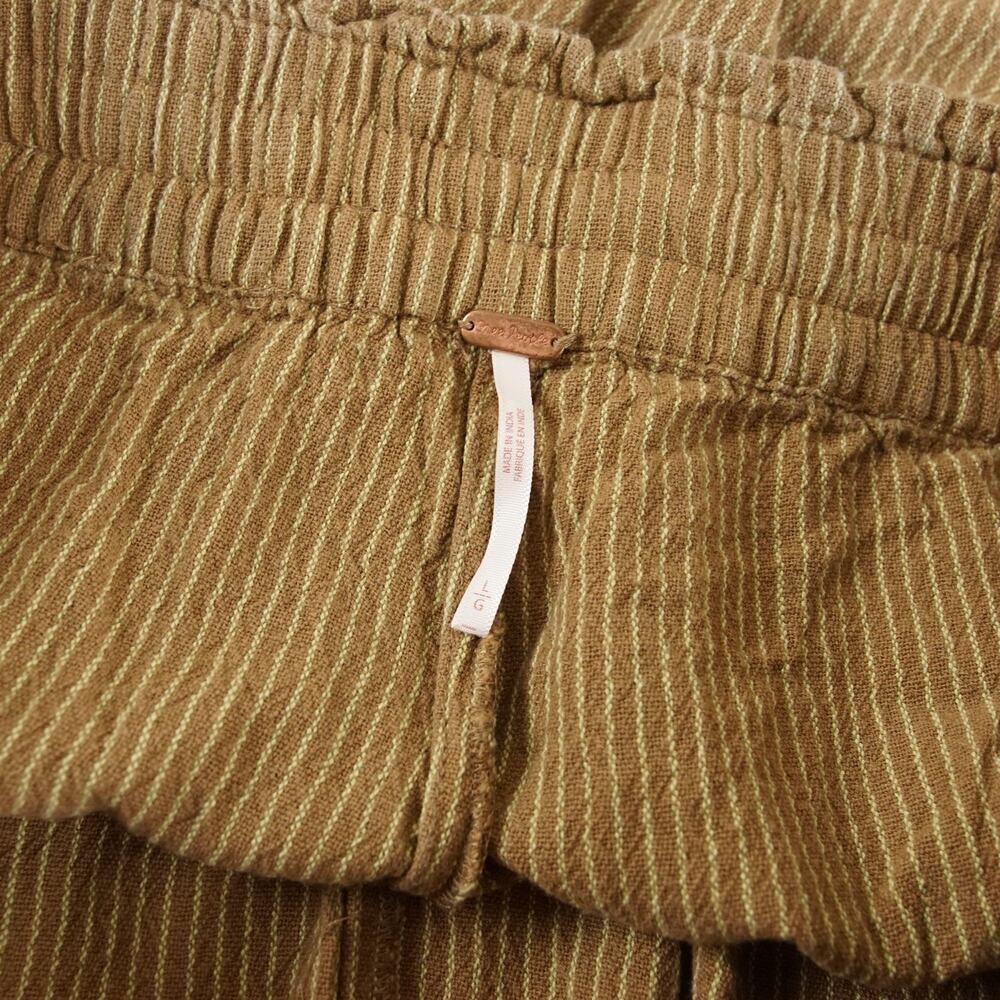 Free People Something Good Leaf Green Striped Cotton Pull On Barrel Leg Pants L - Picture 8 of 9